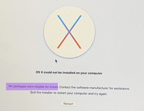 no packages were eligible for install mac